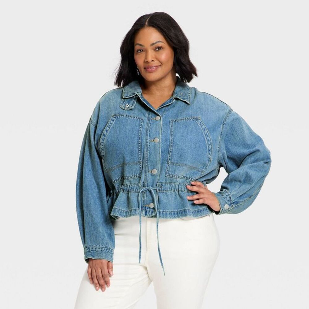 Women's Cinched Denim Jacket - Universal Thread Light Wash XXL